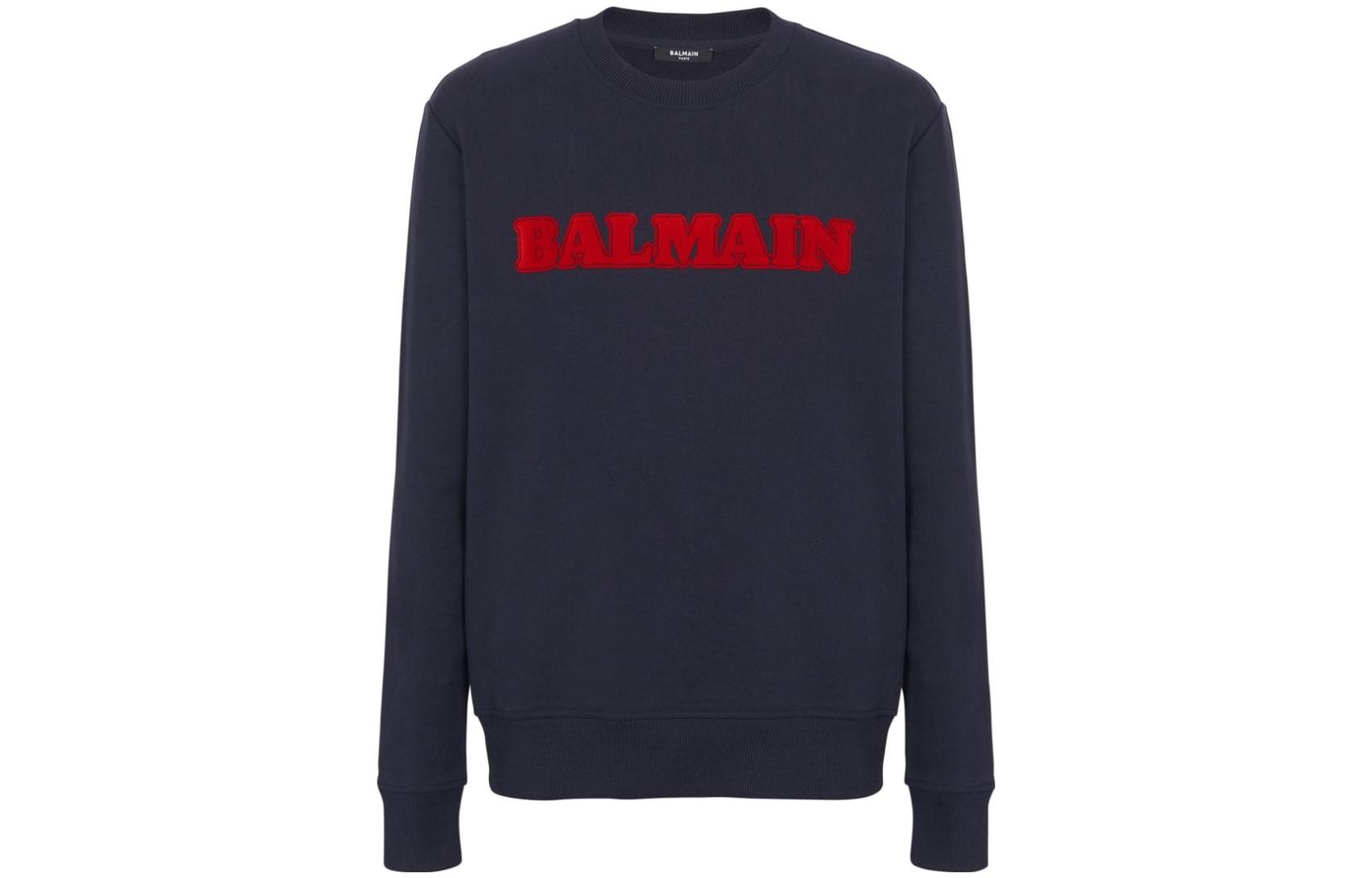 Balmain FW23 Logo Embroidered Crewneck Sweatshirt Blue Mens BH0JQ040-BC53-SJA