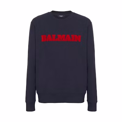 Balmain FW23 Logo Embroidered Crewneck Sweatshirt Blue Mens BH0JQ040-BC53-SJA