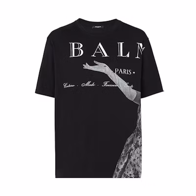 BALMAIN FW23 Logo Print Black Crew Neck T-Shirt Men. BH0EG010-GD17-EGP