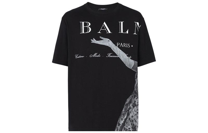 Order 巴尔曼 FW23 男士黑色logo印花圆领T恤. BH0EG010-GD17-EGP