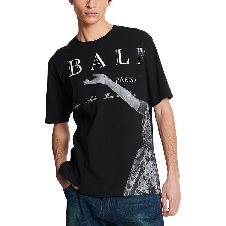 Shop 巴尔曼 FW23 男士黑色logo印花圆领T恤. BH0EG010-GD17-EGP