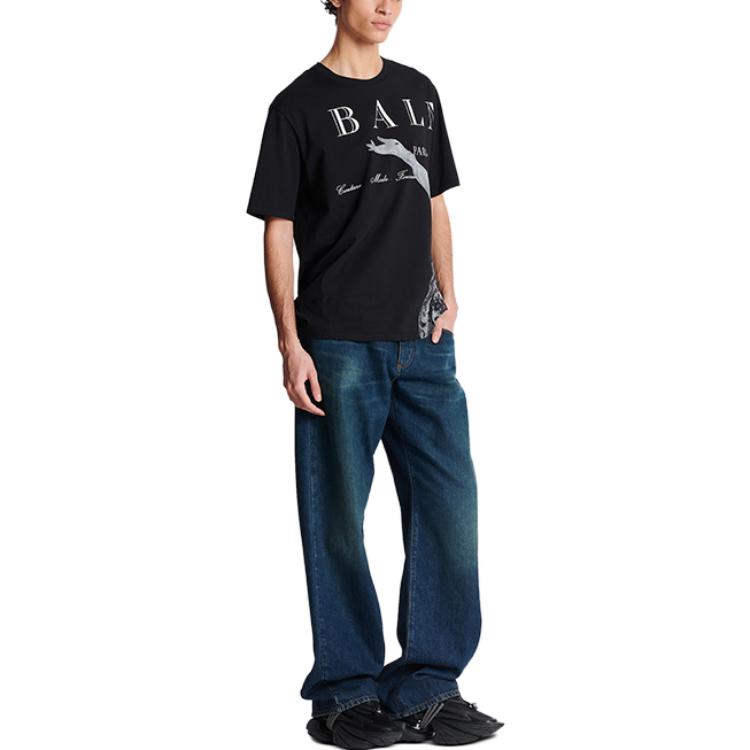 Purchase 巴尔曼 FW23 男士黑色logo印花圆领T恤. BH0EG010-GD17-EGP