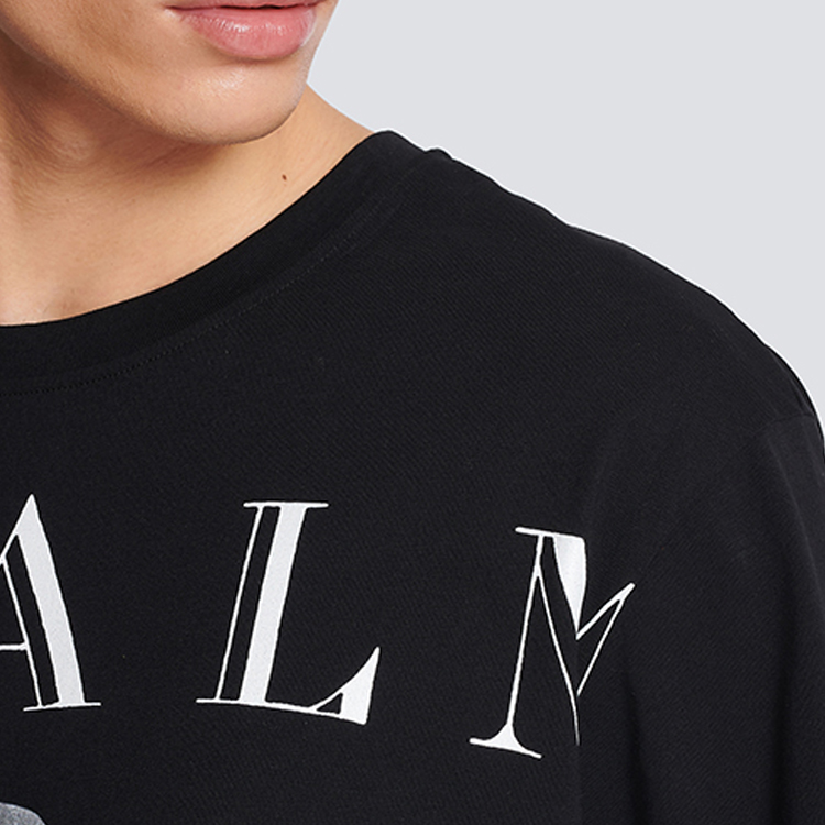 Sizing 巴尔曼 FW23 男士黑色logo印花圆领T恤. BH0EG010-GD17-EGP