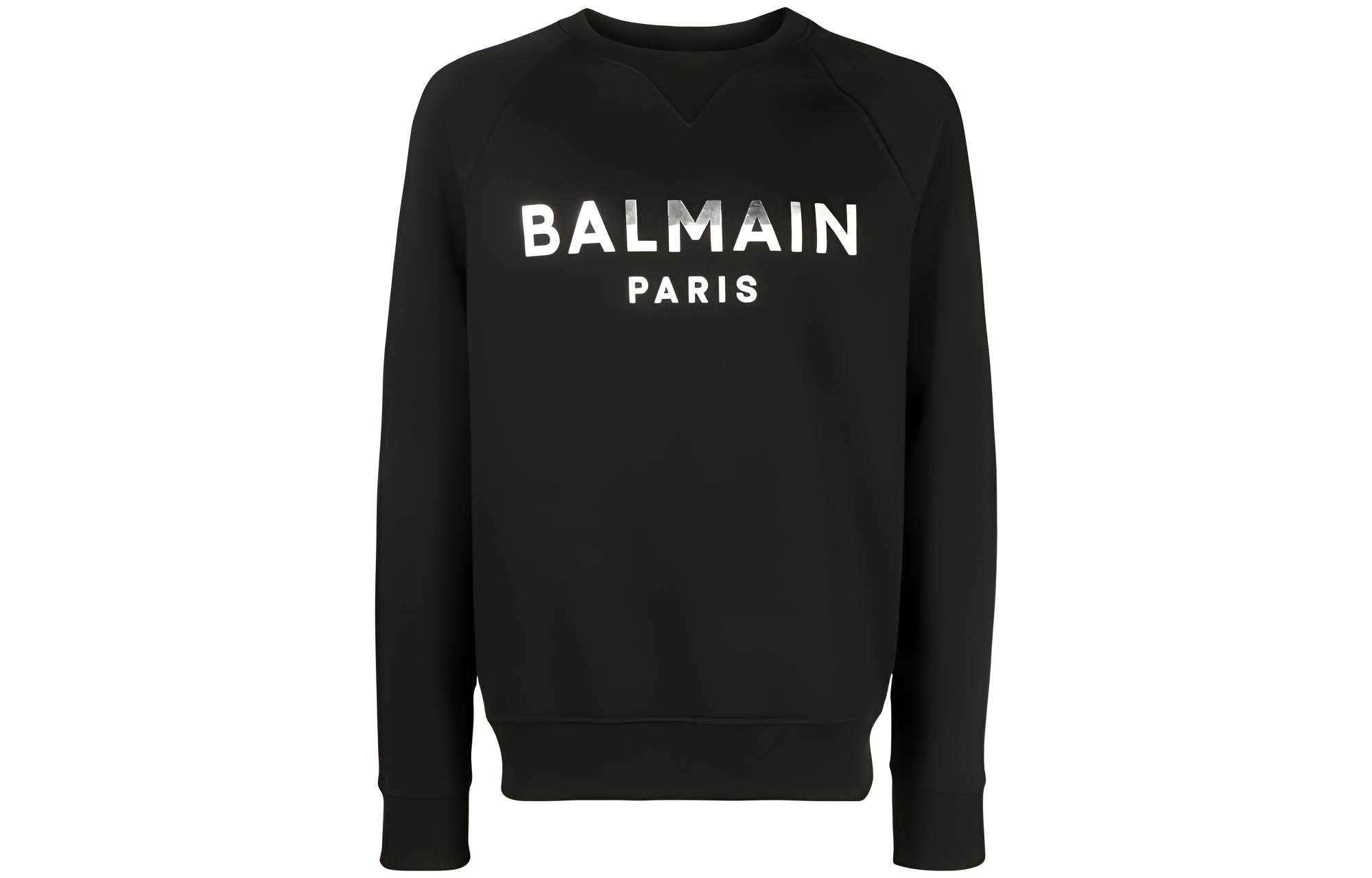 Balmain FW23 Logo Print Black Crewneck Sweatshirt Long Sleeve BH0JQ005-BC58-EHZ