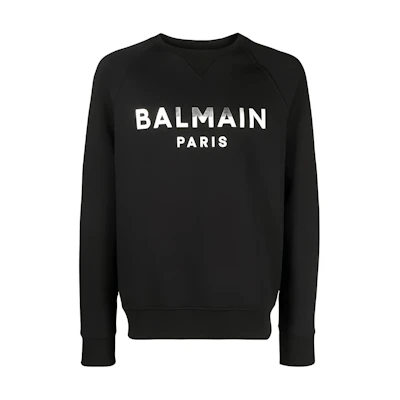 Balmain FW23 Logo Print Black Crewneck Sweatshirt Long Sleeve BH0JQ005-BC58-EHZ