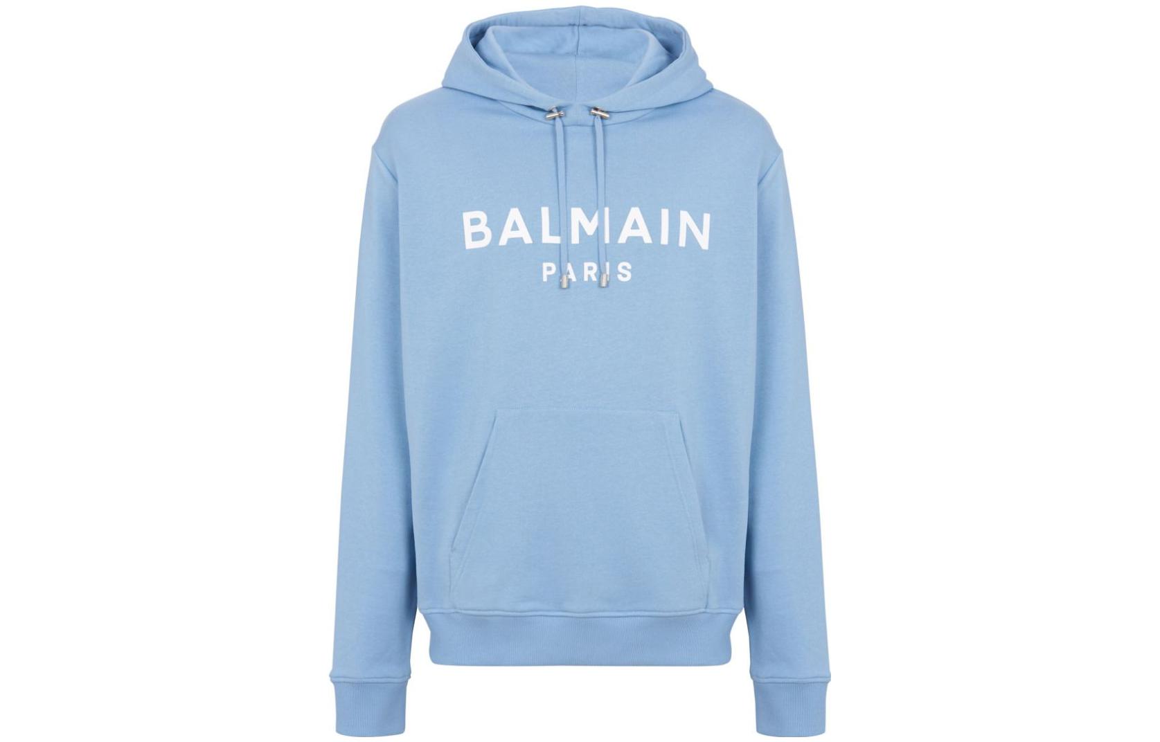 Balmain FW23 Logo Print Hoodie Light Blue CH1JR002-BB65-SLJ