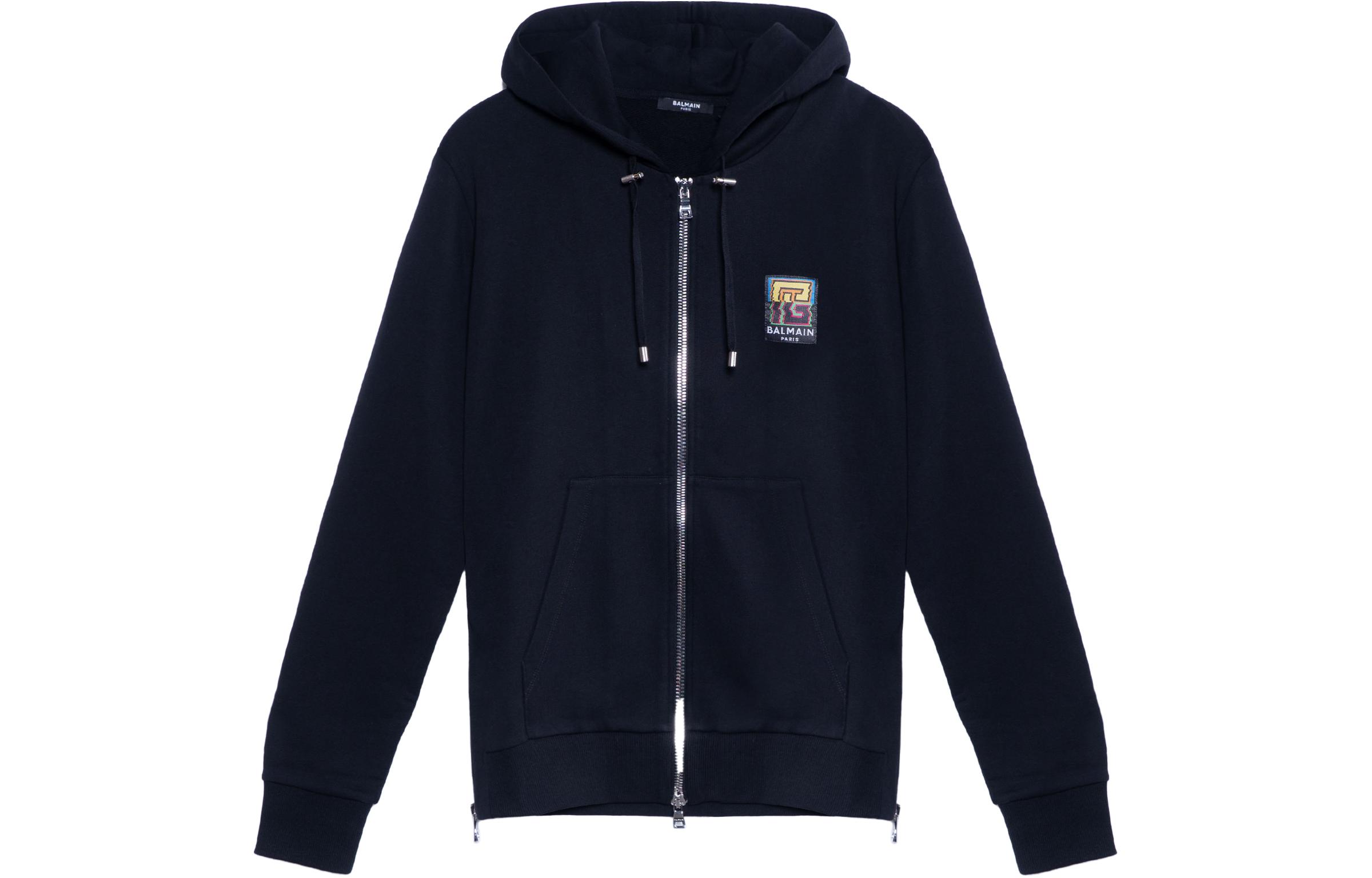 Balmain FW23 Pattern Print Zip Hoodie Navy Blue XH1JR010-GB19-EAH