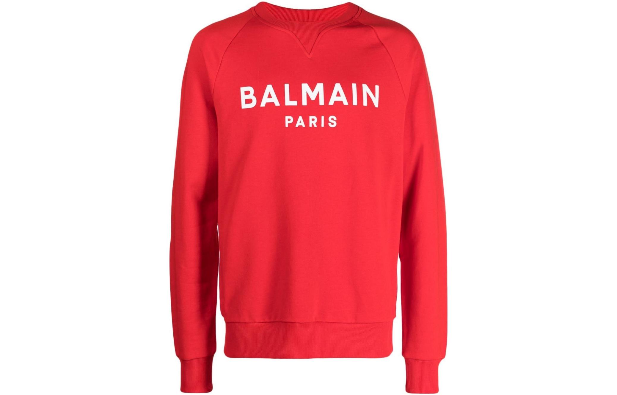 Balmain FW23 Red Letter Print Crewneck Pullover Sweatshirt BH0JQ005BB65-MCZ