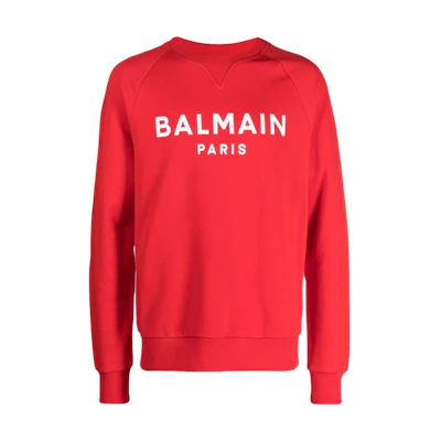 Balmain FW23 Red Letter Print Crewneck Pullover Sweatshirt BH0JQ005BB65-MCZ