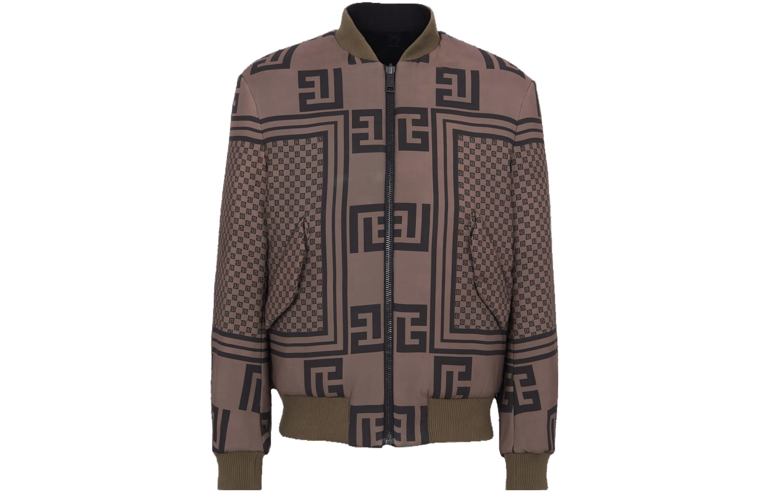 Balmain FW23 Reversible Mini Monogram Bomber Jacket Brown Long Sleeve BH0TF505-XH63-0PA