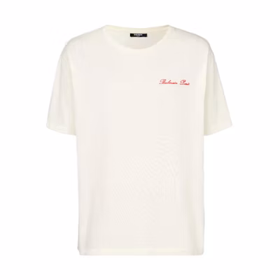 BALMAIN FW23 Signature Western Logo Print Casual T-Shirt White Men’s Tee. CH1EG000-GD26-GSK
