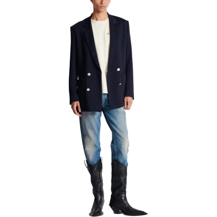 Lookbook BALMAIN FW23 Signature Western Logo Print Casual T-Shirt White Men’s Tee. CH1EG000-GD26-GSK