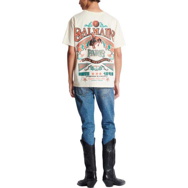 Shop BALMAIN FW23 Signature Western Logo Print Casual T-Shirt White Men’s Tee. CH1EG000-GD26-GSK