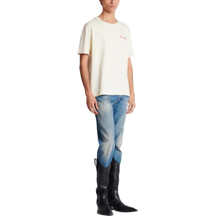 Purchase BALMAIN FW23 Signature Western Logo Print Casual T-Shirt White Men’s Tee. CH1EG000-GD26-GSK