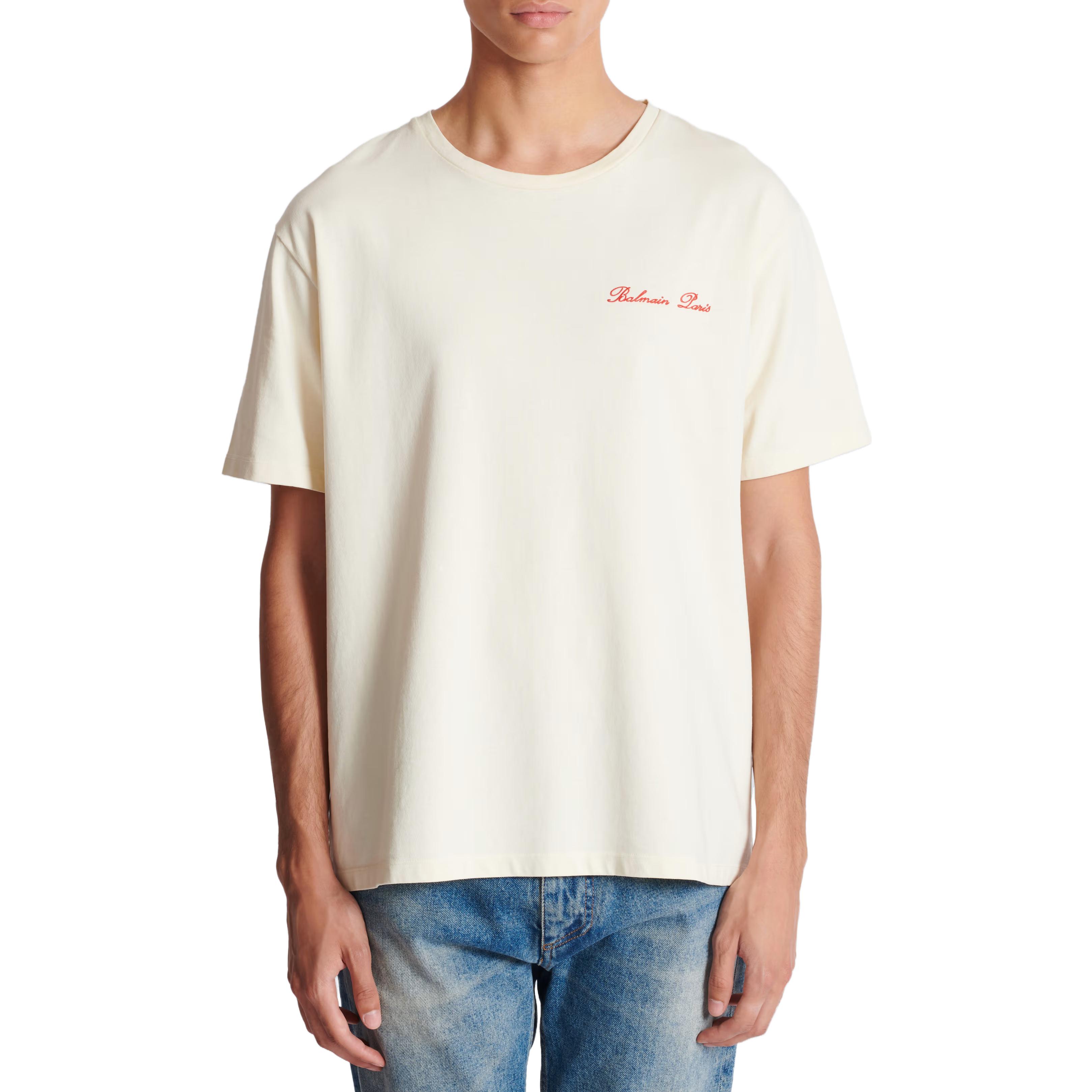Details for BALMAIN FW23 Signature Western Logo Print Casual T-Shirt White Men’s Tee. CH1EG000-GD26-GSK