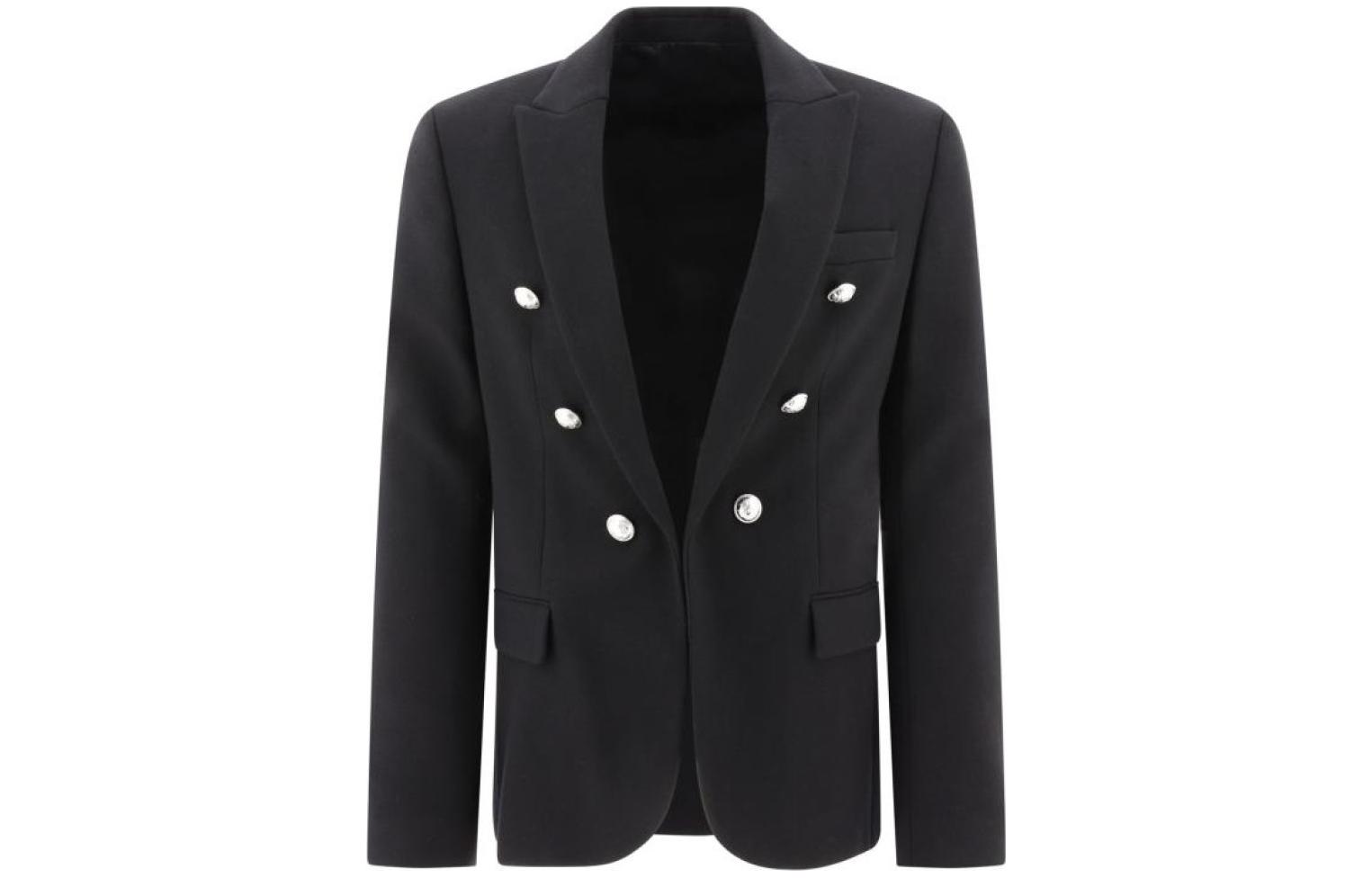 Balmain FW23 Solid Double-Breasted Casual Jacket - Black BH1SG075JD870PA
