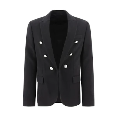 Balmain FW23 Solid Double-Breasted Casual Jacket - Black BH1SG075JD870PA