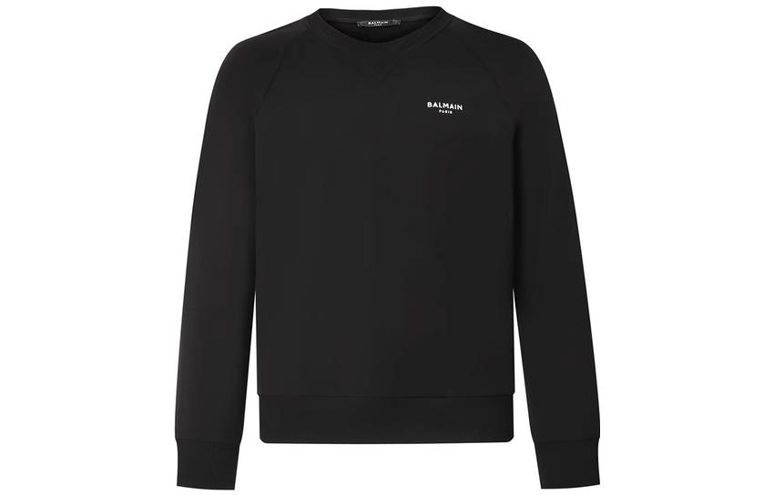 Balmain FW23 Solid Velvet Logo Crewneck Sweatshirt Black BH1JQ005-BB04-EAB