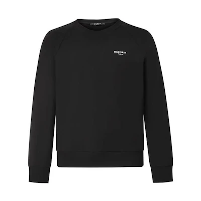 Balmain FW23 Solid Velvet Logo Crewneck Sweatshirt Black BH1JQ005-BB04-EAB