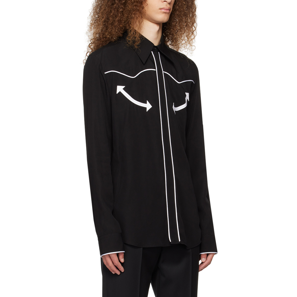 Shop BALMAIN FW24  Black Solid Single-Breasted Long-Sleeve Shirt. CH1HS305-VD44-EAB