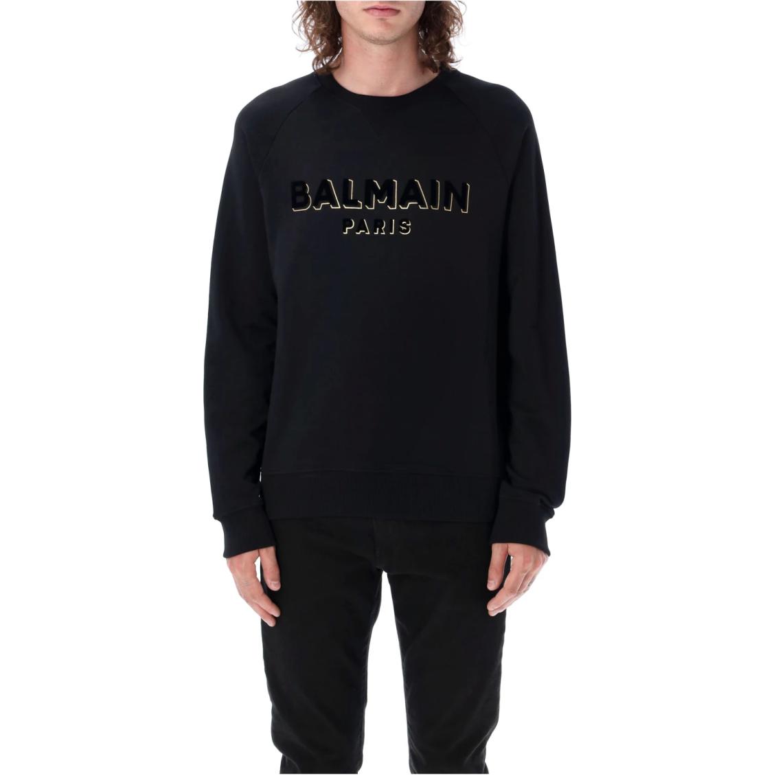Balmain Graphic Print Crewneck Pullover Sweatshirt Black DH1JQ005-BB99-EGO