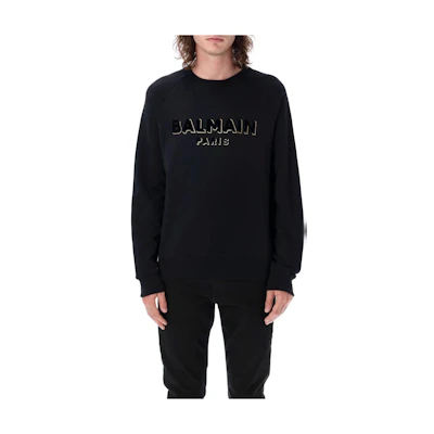 Balmain Graphic Print Crewneck Pullover Sweatshirt Black DH1JQ005-BB99-EGO