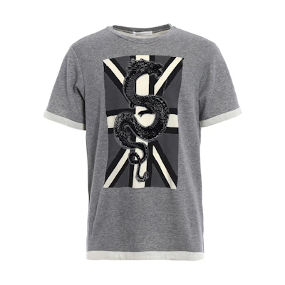 BALMAIN Graphic Printed Crewneck Short Sleeve T-Shirt Men Grey HP67217T-A7284-840
