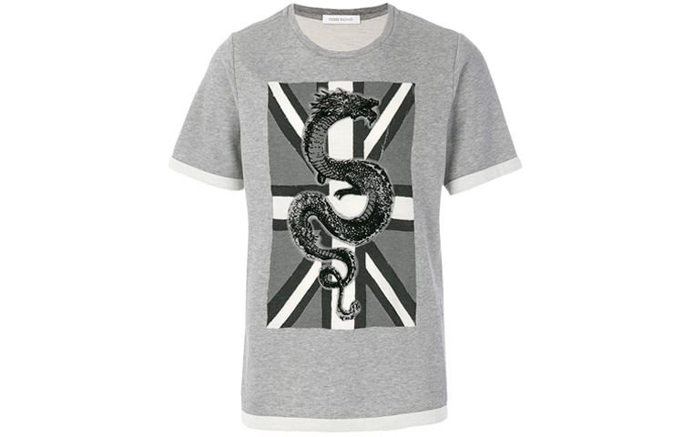 Order BALMAIN 그래픽 프린트 반팔 크루넥 티셔츠 남성 그레이 HP67217T-A7284-840