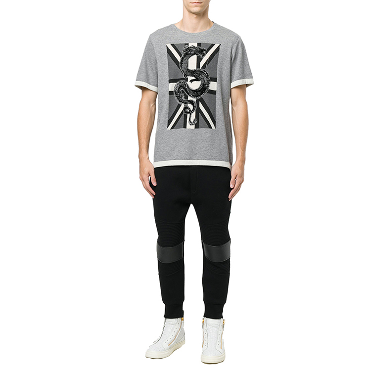 Purchase BALMAIN 그래픽 프린트 반팔 크루넥 티셔츠 남성 그레이 HP67217T-A7284-840