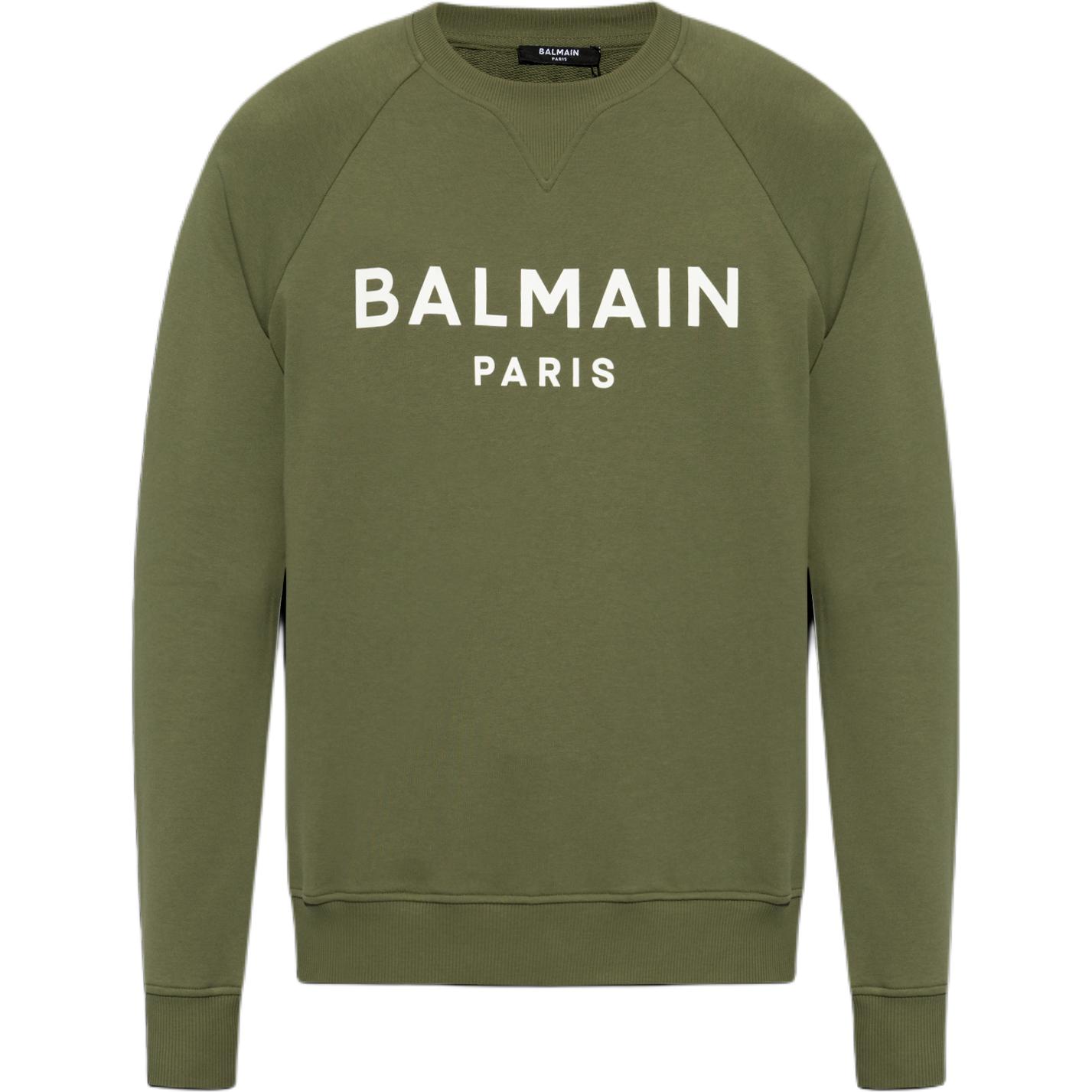 Balmain Green Crewneck Pullover Solid Print Long-Sleeve Sweatshirt CH0JQ005-BB65-UIO