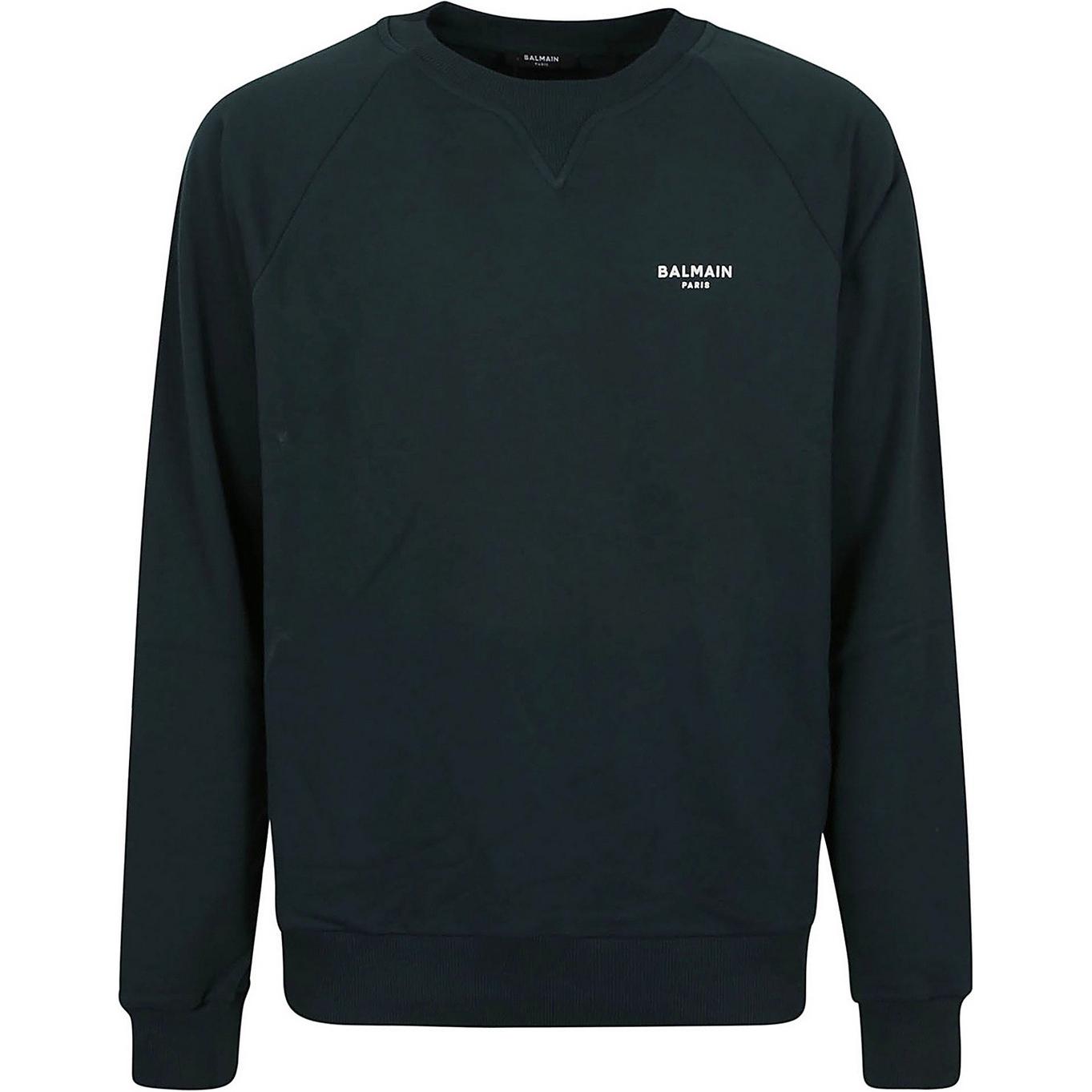 Balmain Green Letter Print Crewneck Long Sleeve Sweatshirt BH1JQ005-BB04-UFK