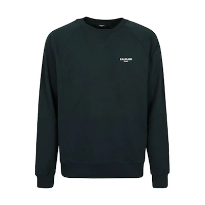 Balmain Green Letter Print Crewneck Long Sleeve Sweatshirt BH1JQ005-BB04-UFK