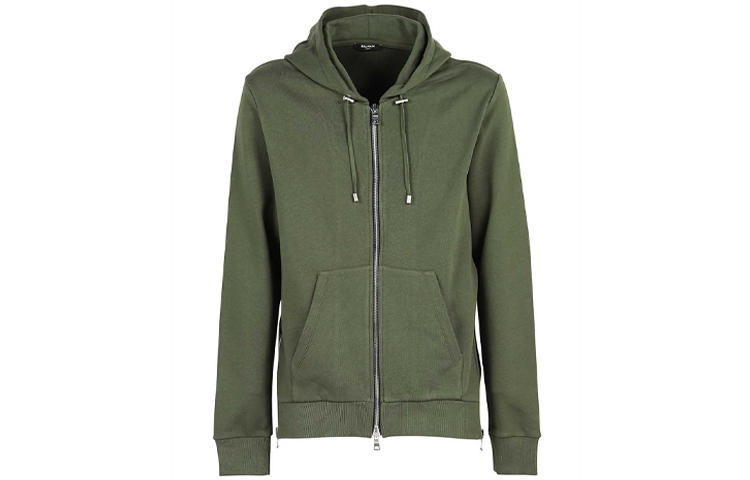 Balmain Green Logo Back Print Zip Hoodie WH0JR010-B151-UBX
