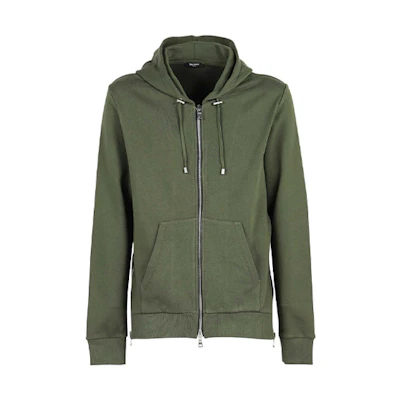 Balmain Green Logo Back Print Zip Hoodie WH0JR010-B151-UBX