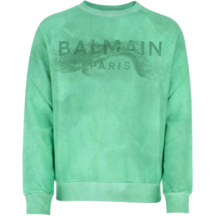 Balmain Green Raglan Sleeve Sweatshirt with Letter Print AH1JS004GC61-UFT