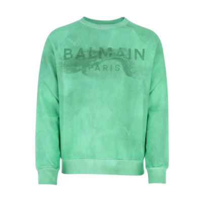 Balmain Green Raglan Sleeve Sweatshirt with Letter Print AH1JS004GC61-UFT