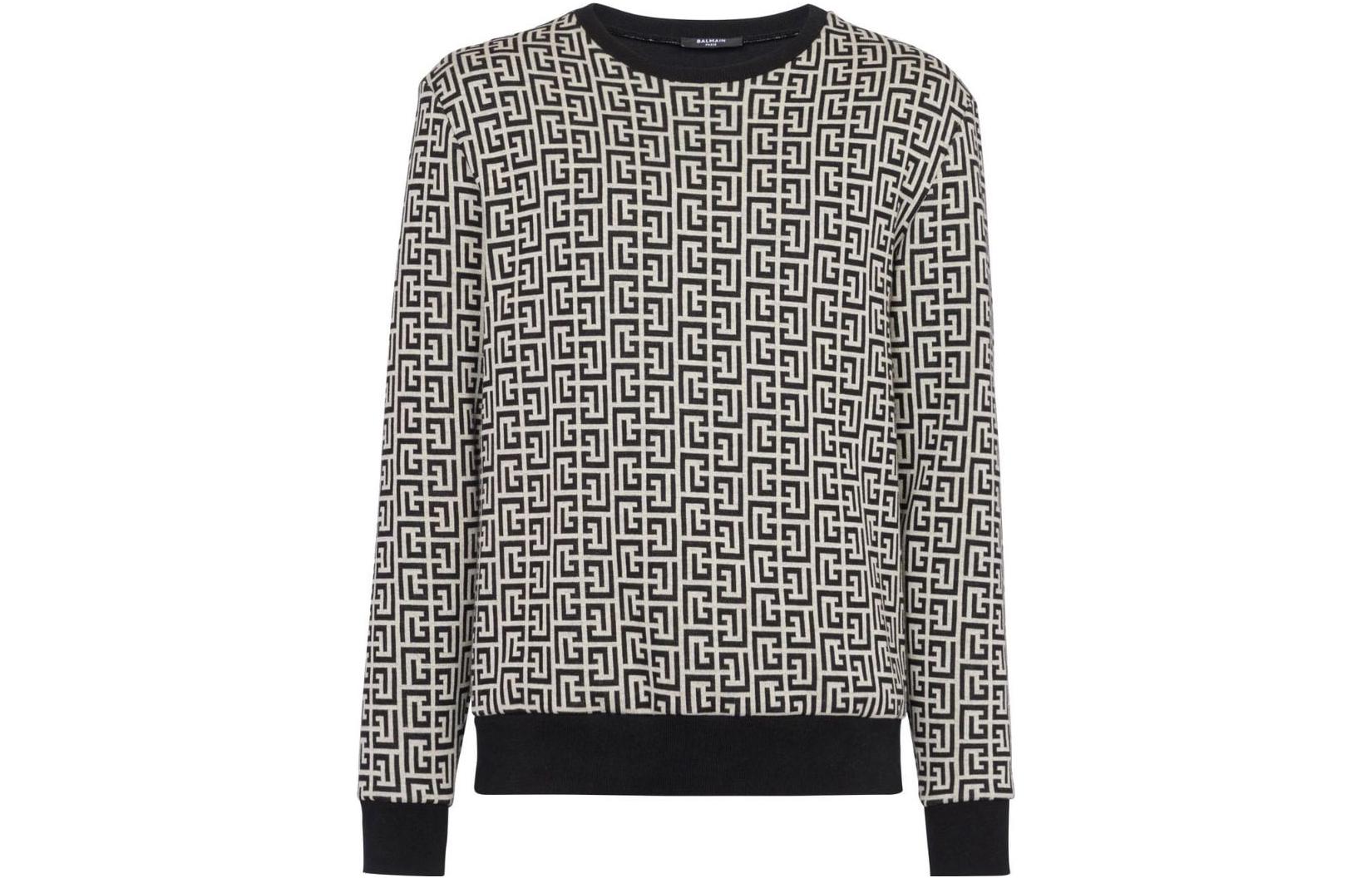 Balmain Grey All-Over Print Crewneck Sweatshirt Men AH1JQ040-JB22-GFE