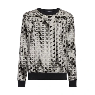 Balmain Grey All-Over Print Crewneck Sweatshirt Men AH1JQ040-JB22-GFE