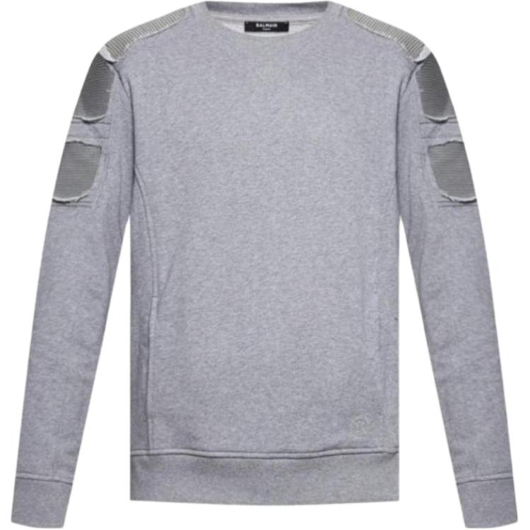 Balmain Grey Crewneck Sweatshirt with Badge Logo TH03802I279-9UB
