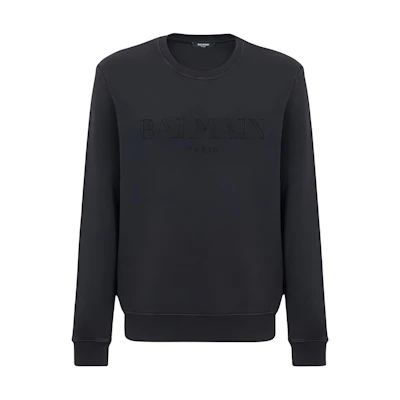 Balmain Grey Crewneck Sweatshirt with Letter Embroidery CH0JQ040BC72-YGD