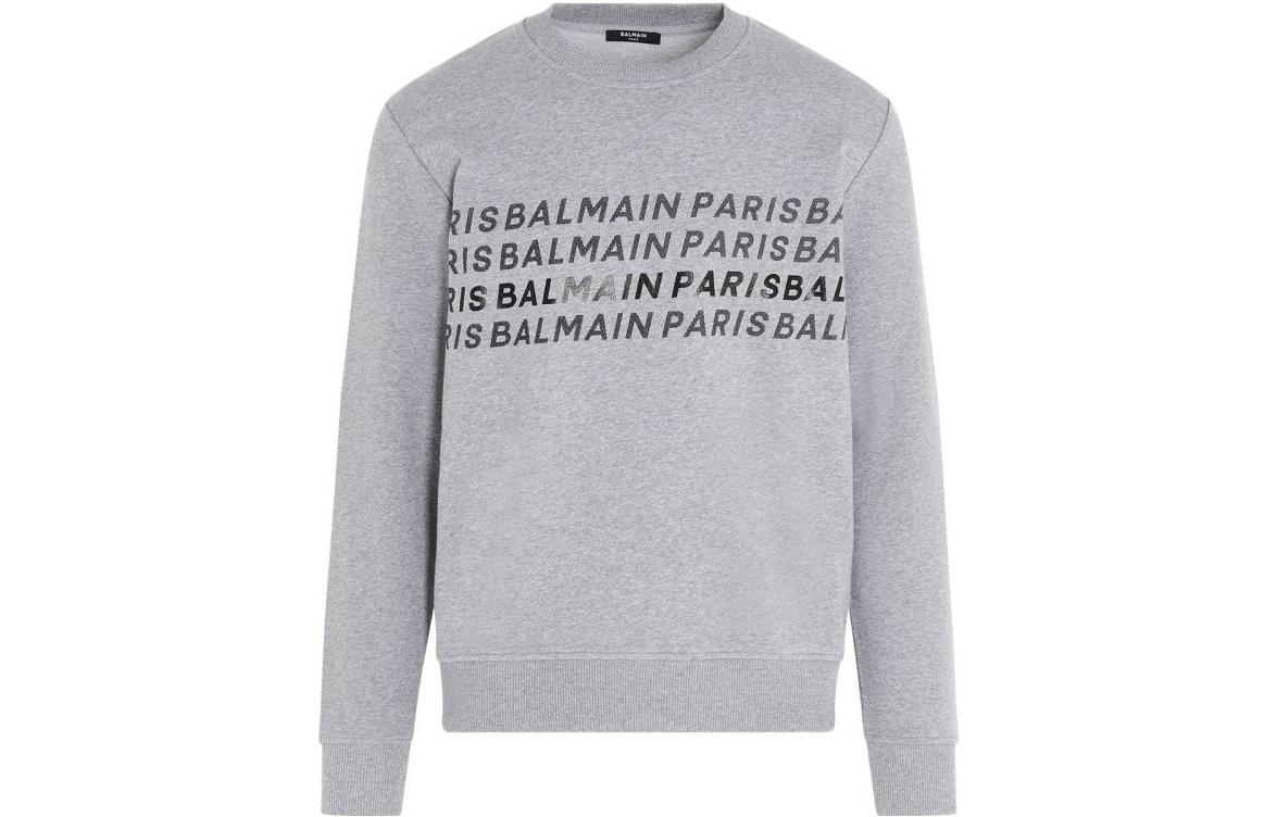 Balmain Grey Crewneck Sweatshirt with Letter Print UH03277I381-9UB