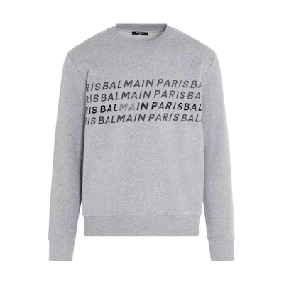 Balmain Grey Crewneck Sweatshirt with Letter Print UH03277I381-9UB