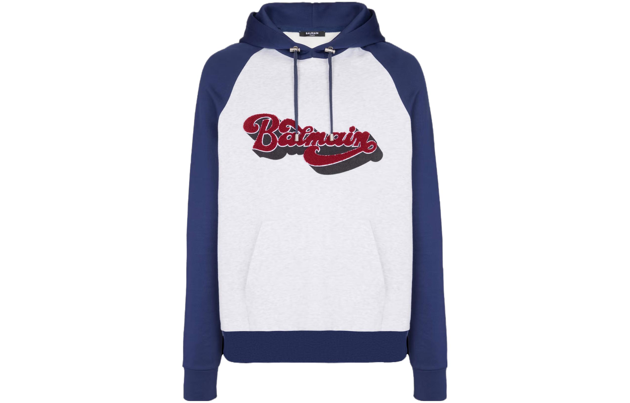 Balmain Grey Pullover Sweatshirt with Letter Patch Design BH1JT180BC47-YGY