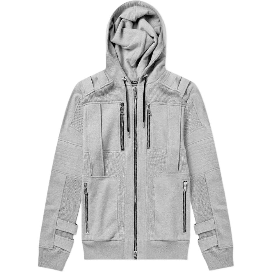 Balmain Grey Zip-Accent Hoodie with Long Sleeves RH18268J067-9AA
