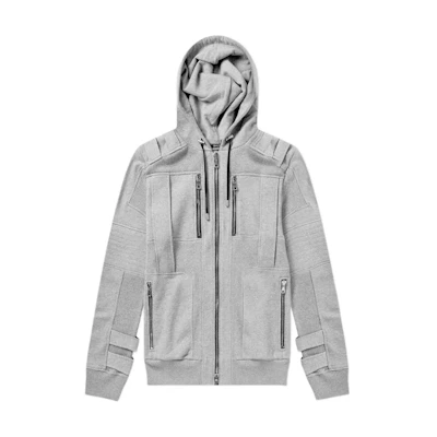 Balmain Grey Zip-Accent Hoodie with Long Sleeves RH18268J067-9AA