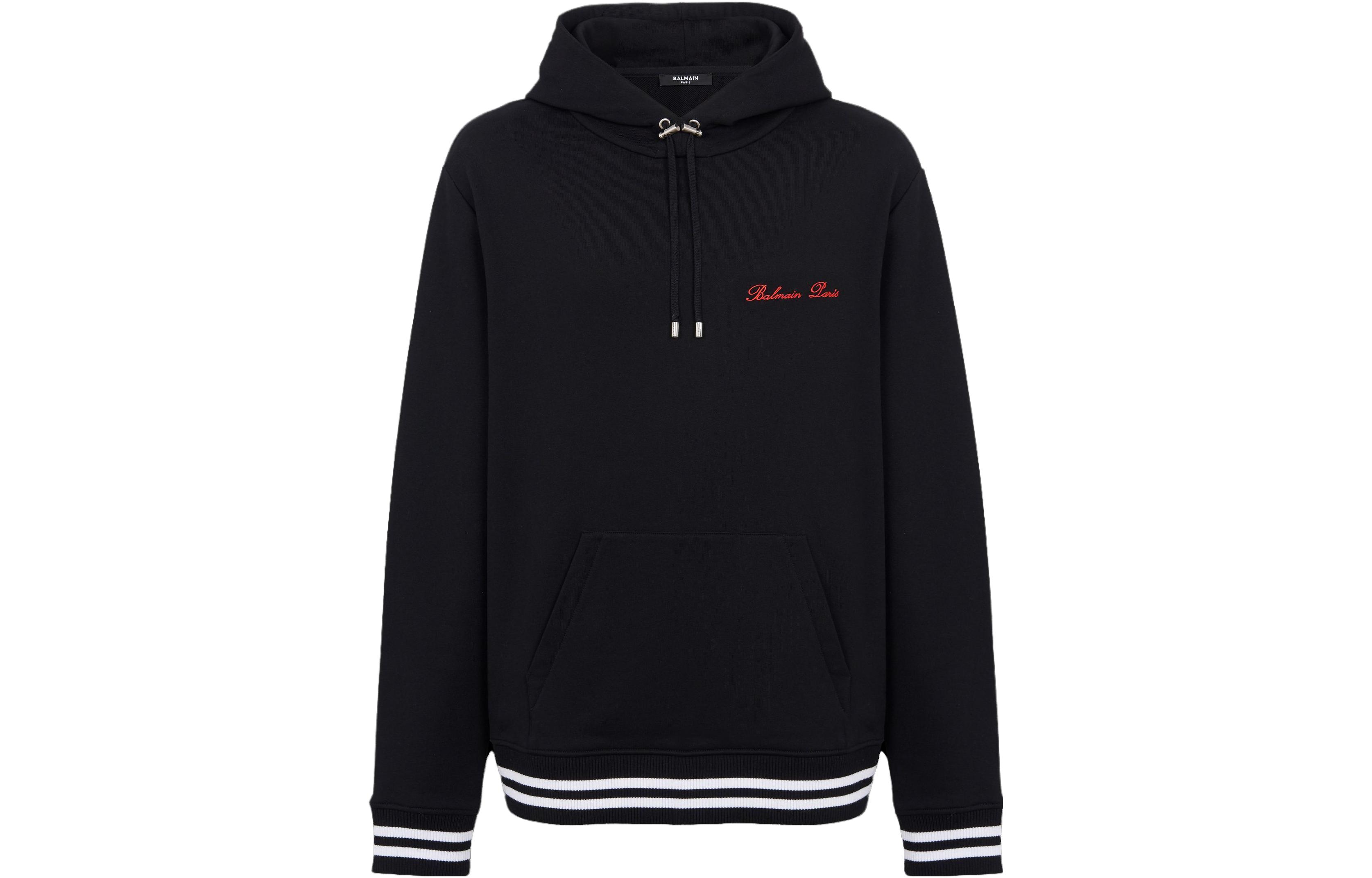 Balmain Hoodie Black Signature Logo Embroidered Striped Pullover CH1JT047-BC68-EKA