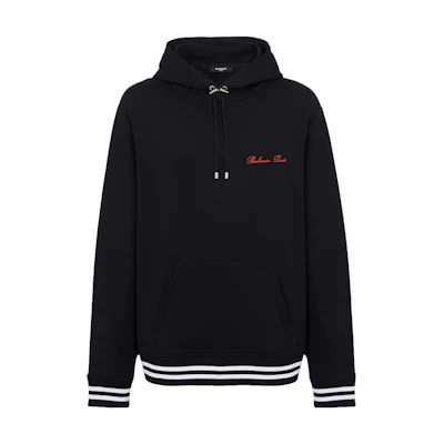 Balmain Hoodie Black Signature Logo Embroidered Striped Pullover CH1JT047-BC68-EKA