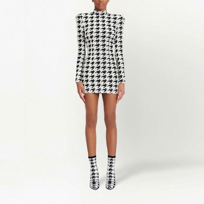 BALMAIN 千鳥格紋修身長袖連衣裙 黑色 SS22 YF1R8162JD45EAB Shop BALMAIN 千鳥格紋修身長袖連衣裙 黑色 SS22 YF1R8162JD45EAB