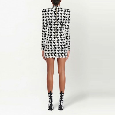 BALMAIN 千鳥格紋修身長袖連衣裙 黑色 SS22 YF1R8162JD45EAB Purchase BALMAIN 千鳥格紋修身長袖連衣裙 黑色 SS22 YF1R8162JD45EAB