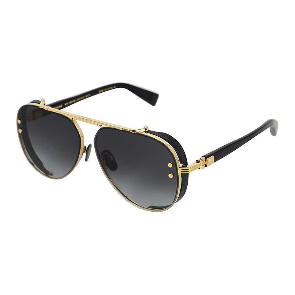 BALMAIN Irregular Frame Sunglasses Unisex Black Gold with Logo Detail BPS125A62A
